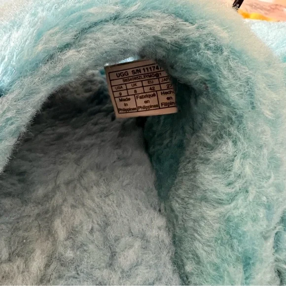 UGG FLUFF YOU Men’s Slipper Sandals 9 Blue Sheepskin Fur - Picture 11 of 14
